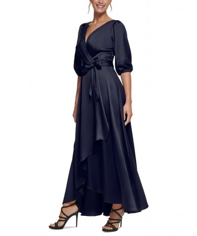 Balloon-Sleeve Satin Gown Blue $86.04 Dresses