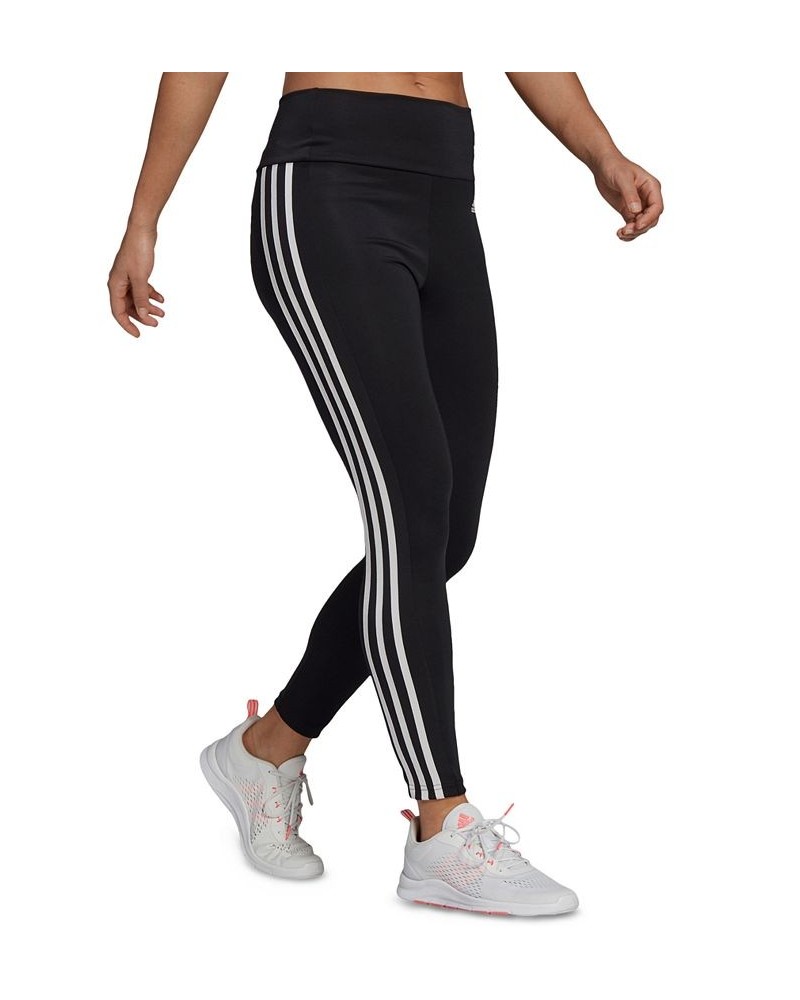 Women's 3-Stripe High-Waist Full Length Training Leggings Black/White $17.60 Pants