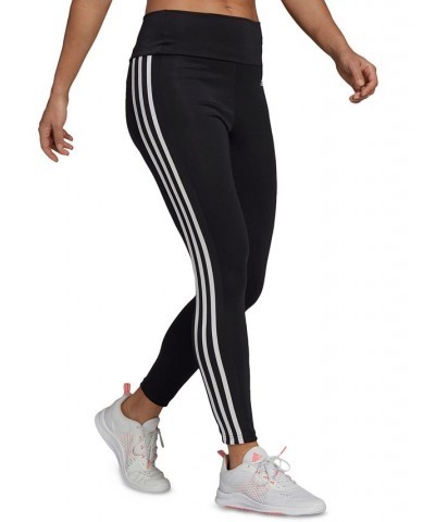 Women's 3-Stripe High-Waist Full Length Training Leggings Black/White $17.60 Pants