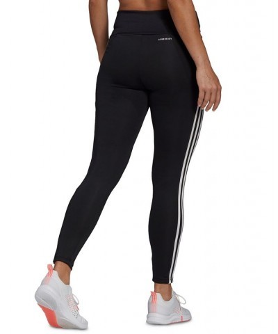 Women's 3-Stripe High-Waist Full Length Training Leggings Black/White $17.60 Pants