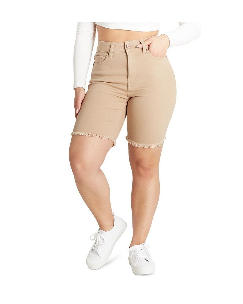 Juniors' High Rise Frayed Hem Bermuda Shorts Tan/Beige $10.25 Shorts