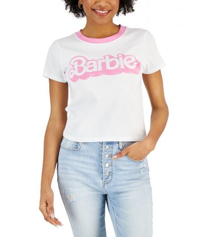 Juniors' Barbie-Graphic Cotton Ringer T-Shirt Pink $10.06 Tops