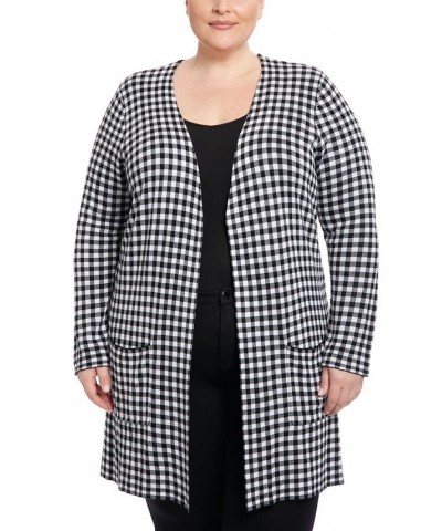 Plus Size Open-Front Duster Cardigan Sweater Black/White $44.10 Sweaters