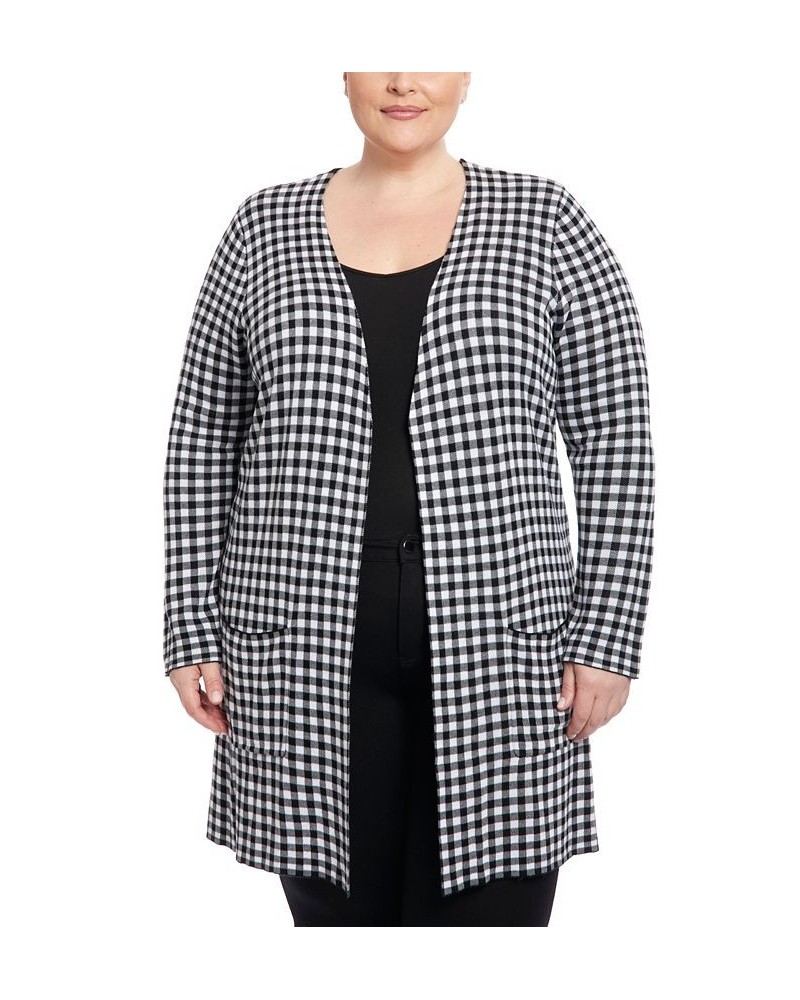 Plus Size Open-Front Duster Cardigan Sweater Black/White $44.10 Sweaters