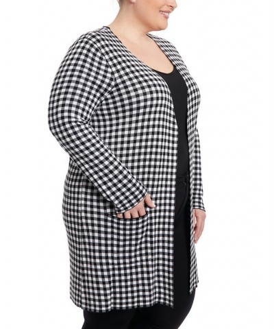 Plus Size Open-Front Duster Cardigan Sweater Black/White $44.10 Sweaters