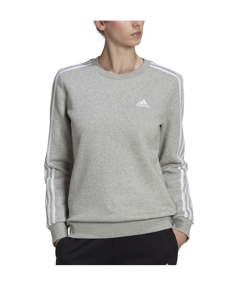 Women's 3-Stripe Cotton Fleece Crewneck Sweatshirt Dark Gray Heather/Wonder Red $18.00 Sweatshirts