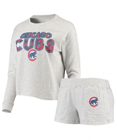 Women's Heathered Gray Chicago Cubs Crossfield Long Sleeve T-shirt and Shorts Sleep Set Heathered Gray $34.09 Pajama