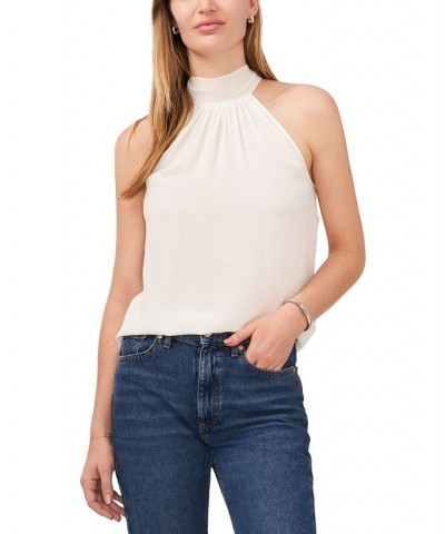 Women's Sleeveless Halter Tie Back Blouse White $37.13 Tops