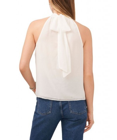 Women's Sleeveless Halter Tie Back Blouse White $37.13 Tops