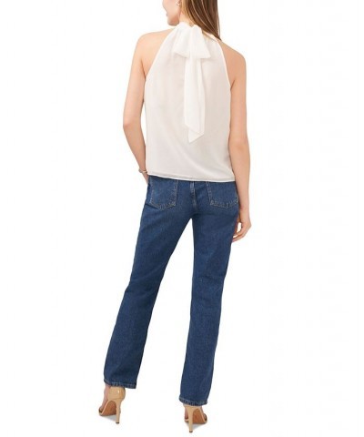 Women's Sleeveless Halter Tie Back Blouse White $37.13 Tops