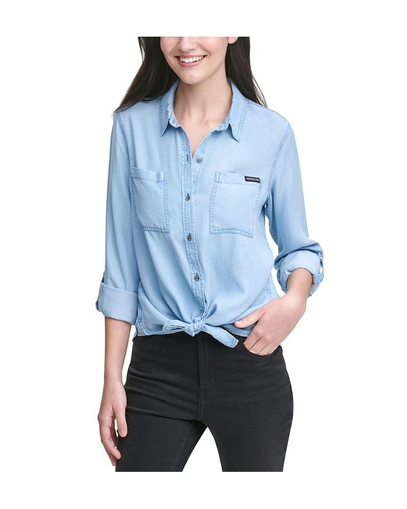 Petite Utility Shirt Blue $22.89 Tops