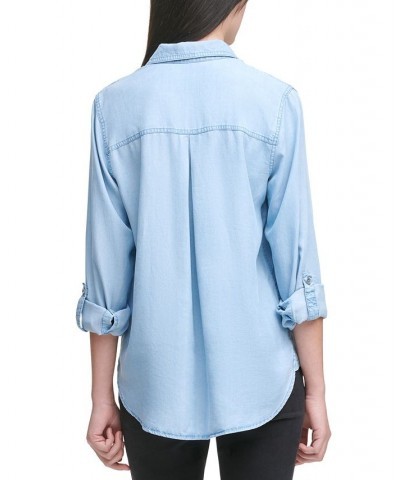 Petite Utility Shirt Blue $22.89 Tops