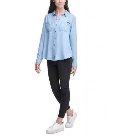 Petite Utility Shirt Blue $22.89 Tops