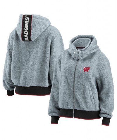 Women's Gray Wisconsin Badgers Sherpa Full-Zip Hoodie Jacket Gray $47.00 Jackets