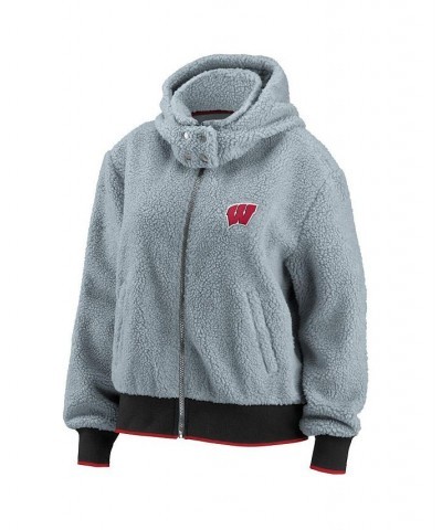 Women's Gray Wisconsin Badgers Sherpa Full-Zip Hoodie Jacket Gray $47.00 Jackets