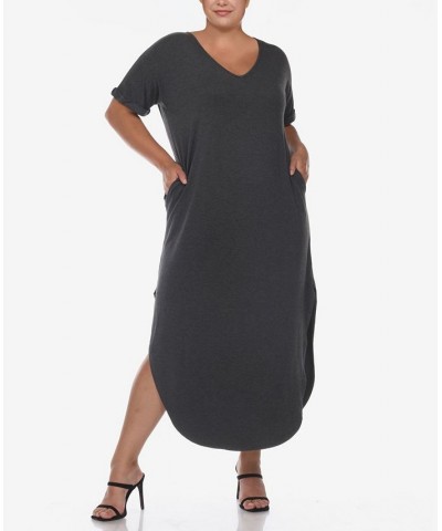 Plus Size Short Sleeve V-neck Maxi Dress Charcoal $34.56 Dresses