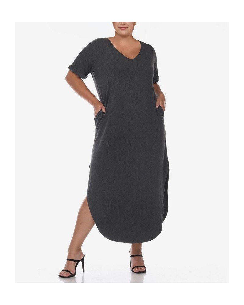 Plus Size Short Sleeve V-neck Maxi Dress Charcoal $34.56 Dresses