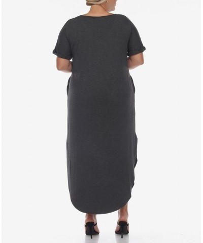 Plus Size Short Sleeve V-neck Maxi Dress Charcoal $34.56 Dresses