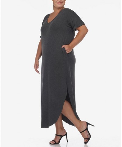 Plus Size Short Sleeve V-neck Maxi Dress Charcoal $34.56 Dresses