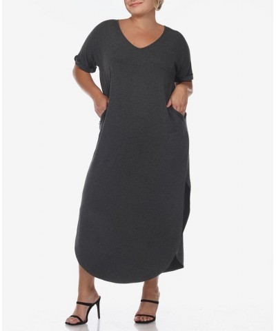 Plus Size Short Sleeve V-neck Maxi Dress Charcoal $34.56 Dresses