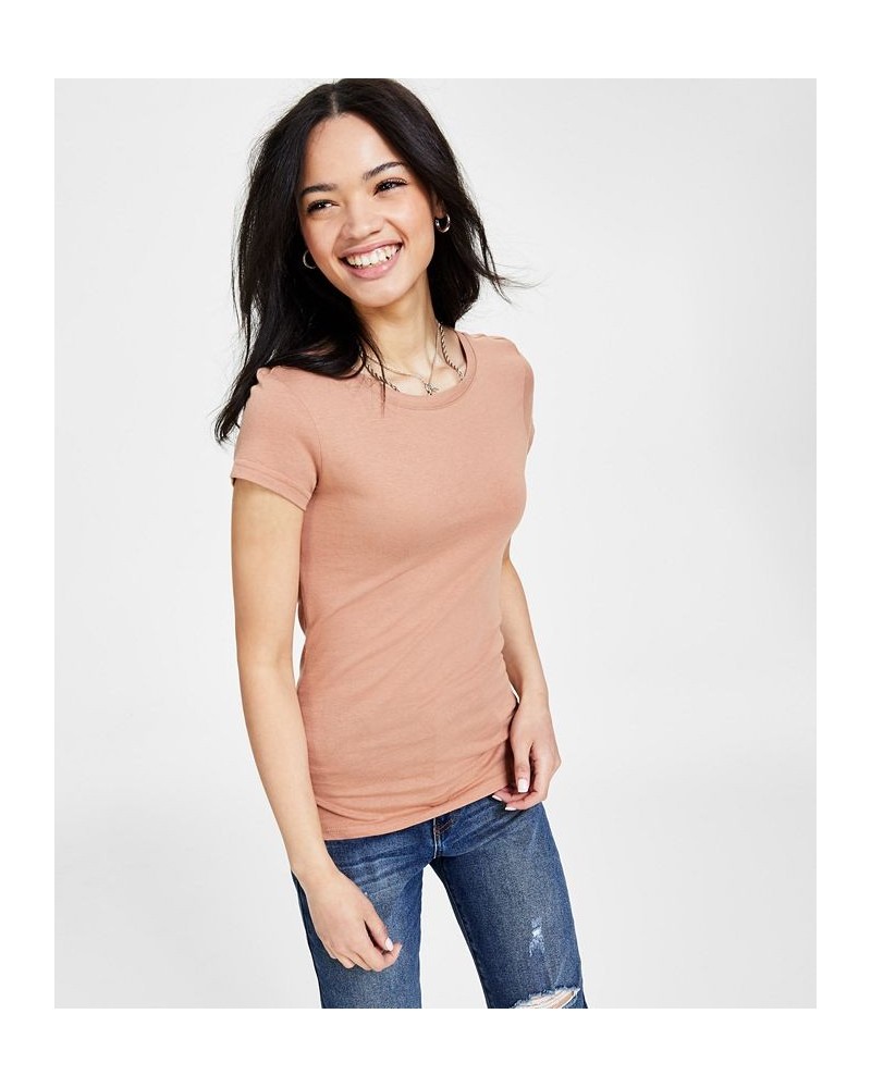 Juniors' Cap-Sleeve T-Shirt Brown $8.48 Tops