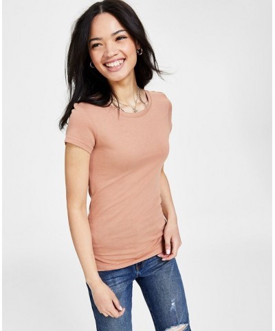 Juniors' Cap-Sleeve T-Shirt Brown $8.48 Tops