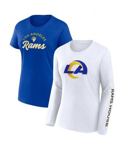 Women's Branded Royal White Los Angeles Rams Short and Long Sleeve T-shirt Combo Pack Blue $29.63 Tops