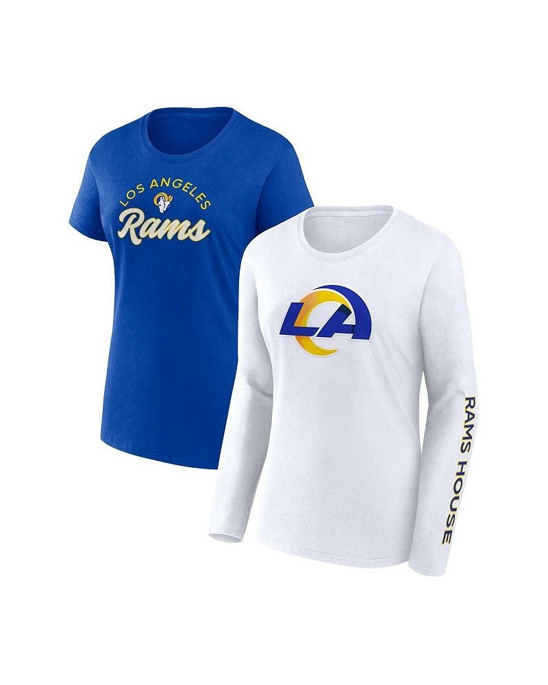 Women's Branded Royal White Los Angeles Rams Short and Long Sleeve T-shirt Combo Pack Blue $29.63 Tops