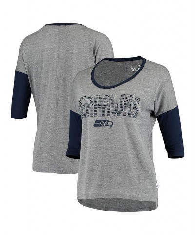 Women's Heathered Gray and Navy Seattle Seahawks Extra Point Half-Sleeve T-shirt Heathered Gray, Navy $22.56 Tops