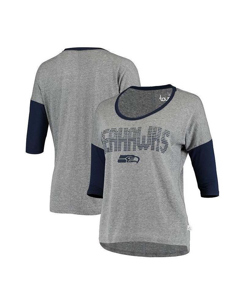 Women's Heathered Gray and Navy Seattle Seahawks Extra Point Half-Sleeve T-shirt Heathered Gray, Navy $22.56 Tops