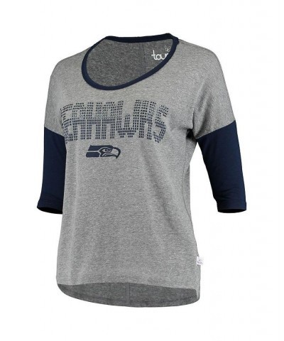 Women's Heathered Gray and Navy Seattle Seahawks Extra Point Half-Sleeve T-shirt Heathered Gray, Navy $22.56 Tops