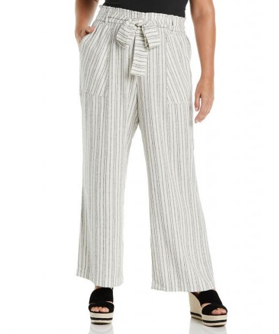 Plus Size Stripe Wide Leg Linen Blend Paper Bag Pants Snow White $48.51 Pants