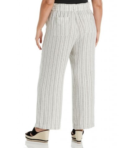 Plus Size Stripe Wide Leg Linen Blend Paper Bag Pants Snow White $48.51 Pants