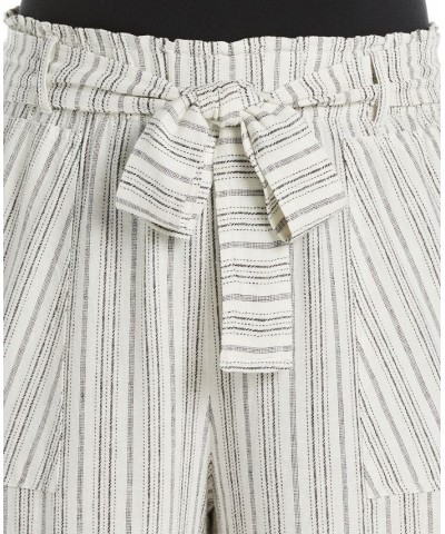 Plus Size Stripe Wide Leg Linen Blend Paper Bag Pants Snow White $48.51 Pants