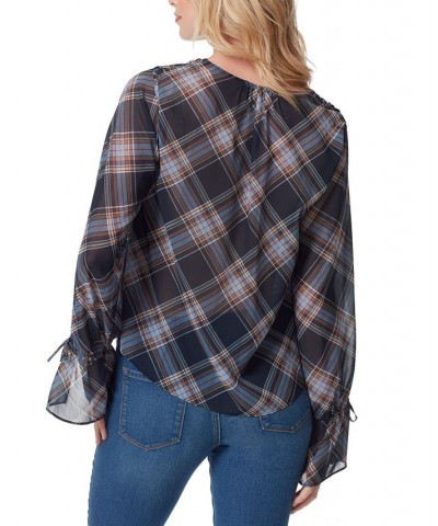 Women's Aurora Plaid Long-Sleeve Blouse Blue $27.70 Tops