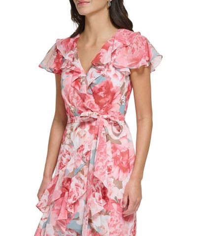 Women's Floral-Print Chiffon Asymmetrical-Ruffled Faux-Wrap Maxi Dress Blush $65.34 Dresses