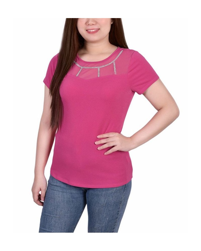 Petite Short Sleeve Crepe Knit Top Pink $16.20 Tops