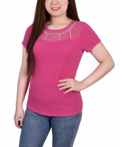 Petite Short Sleeve Crepe Knit Top Pink $16.20 Tops