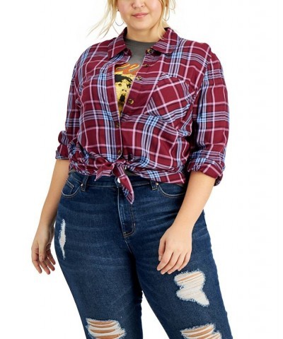 Plus Size Plaid Button-Down Top Burgundy Plaid $14.17 Tops