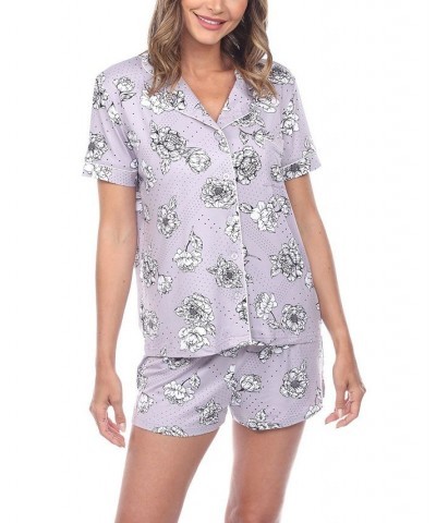 Women's Short Sleeve Floral Pajama Set 2-Piece Gray $28.91 Sleepwear
