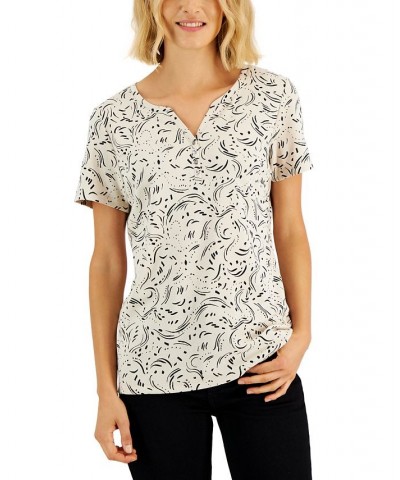 Women's Printed Relaxed Knit Henley Top Ivory/Cream $10.79 Tops
