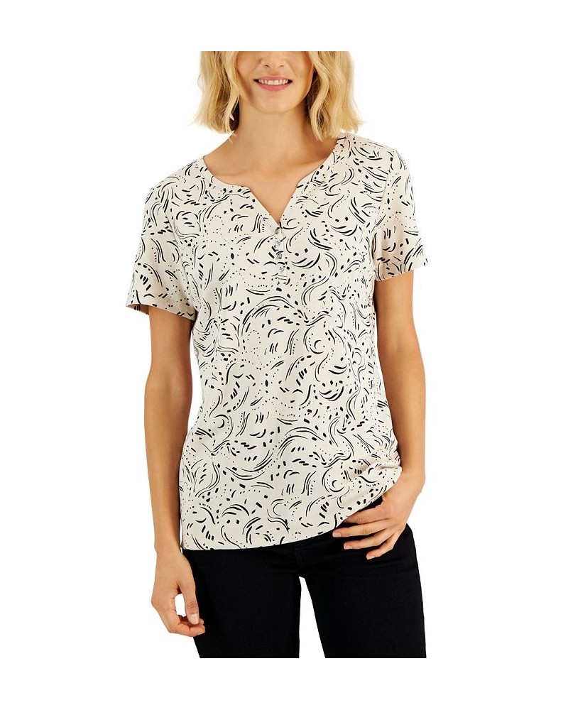 Women's Printed Relaxed Knit Henley Top Ivory/Cream $10.79 Tops