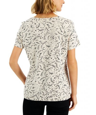 Women's Printed Relaxed Knit Henley Top Ivory/Cream $10.79 Tops