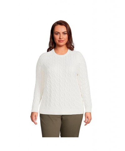 Women's Plus Size Cotton Drifter Cable Crew Neck Sweater Ivory $39.82 Sweaters