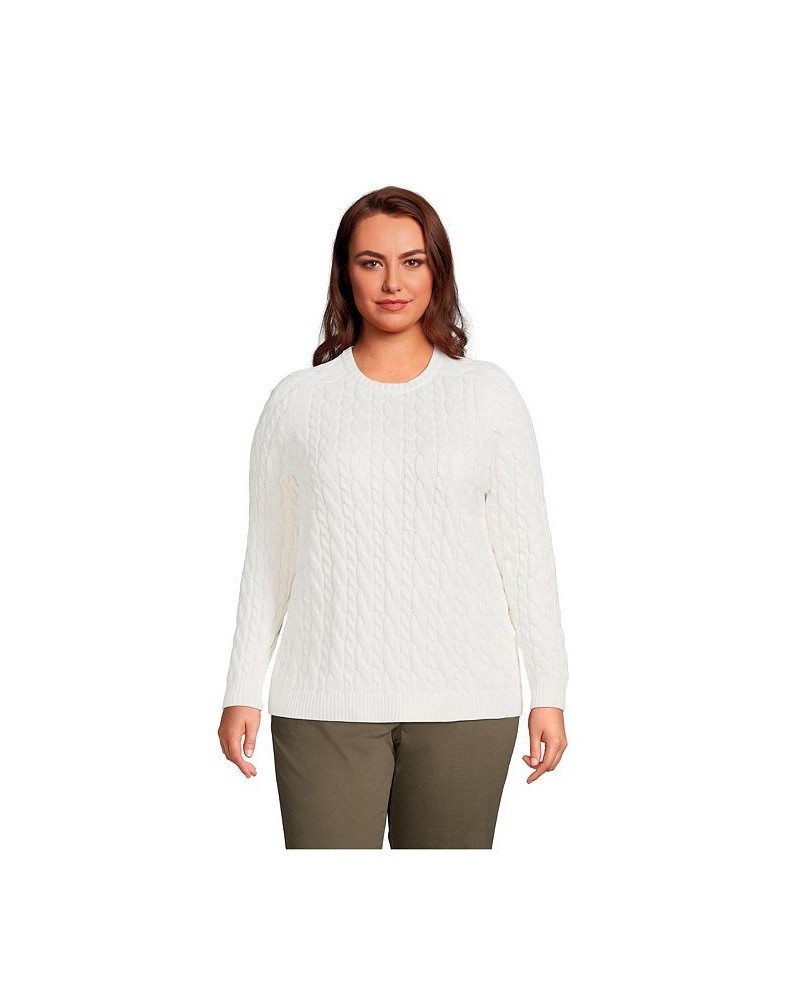 Women's Plus Size Cotton Drifter Cable Crew Neck Sweater Ivory $39.82 Sweaters