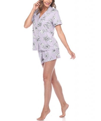 Women's Short Sleeve Floral Pajama Set 2-Piece Gray $28.91 Sleepwear
