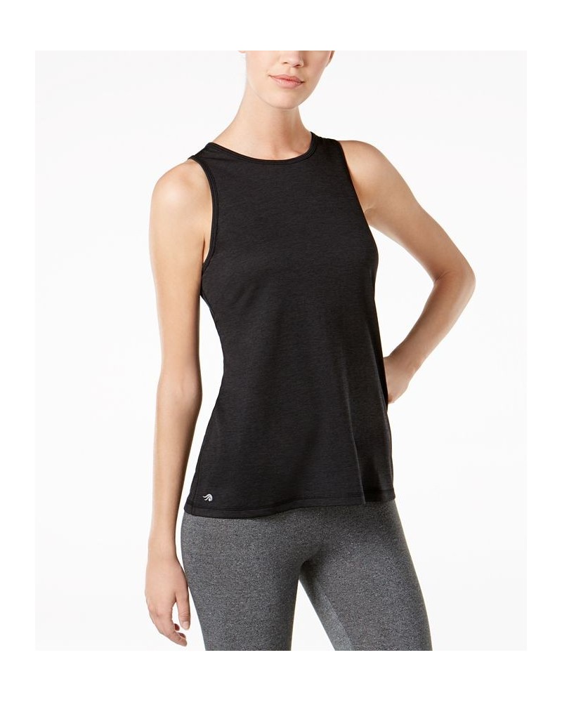 Women's Essentials Heathered Keyhole-Back Tank Top Black $9.87 Tops