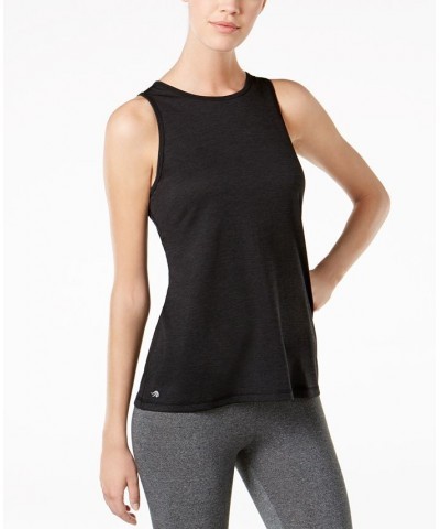 Women's Essentials Heathered Keyhole-Back Tank Top Black $9.87 Tops