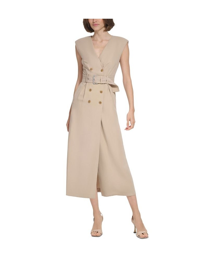 Women's Padded-Shoulder Trench Maxi Dress Mushroom $76.97 Dresses