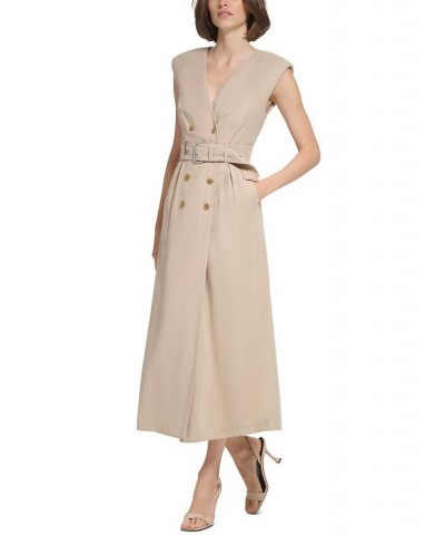 Women's Padded-Shoulder Trench Maxi Dress Mushroom $76.97 Dresses